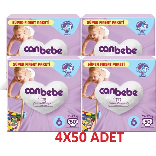 Canbebe Bebek Bezi 6 Beden 4 x 50�li (200 Adet) Fiyatı