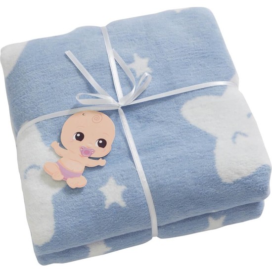 Dolce Bonita Home Pamuklu Bebek Battaniye Star Açık Mavi