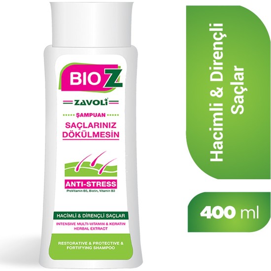 Bioz Saç Dökülmesine Karşı Dirençli Saçlar için Anti Stess Şampuanı 400 Ml