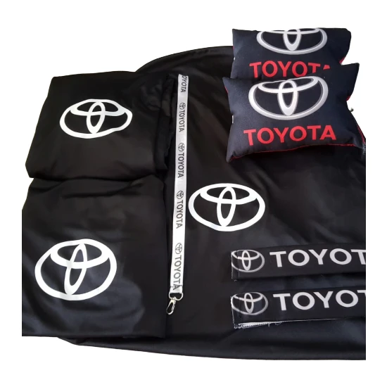 Toyota Siyah Penye Servis Kılıfı Kemer Konforu Oto Boyun Yastığı ve Ayna İpi