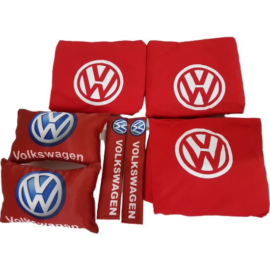 Volkswagen Kırmızı Penye Servis Kılıfı Kemer Konforu ve  Oto Boyun Yastığı