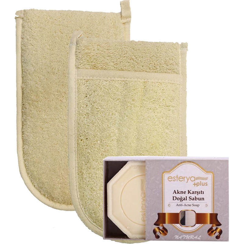 İpek Naturel Ipek Naturel Kabak Lifi Kese Çift Taraflı El Geçmeli + Sabunu Banyo Hamam Kesesi Spa Seti