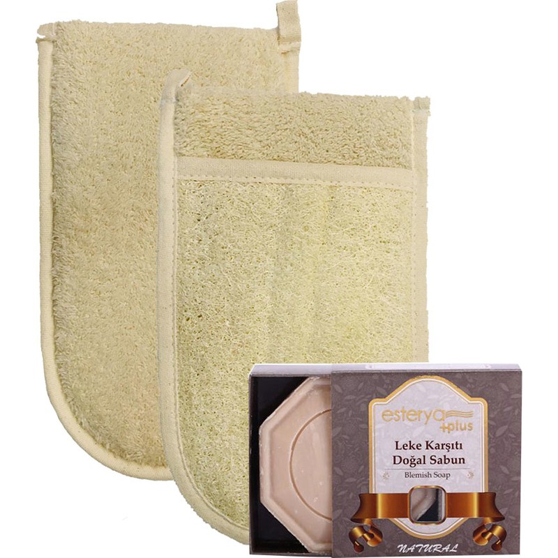İpek Naturel Ipek Naturel Kabak Lifi Kese Çift Taraflı El Geçmeli + Leke Karşıtı Sabunu Banyo Hamam Kesesi Spa Seti