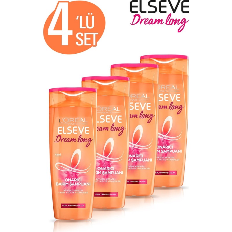 Elseve L'oreal Paris Elseve Dream Long Onarıcı Bakım Şampuanı 520 ml 4'lü Set