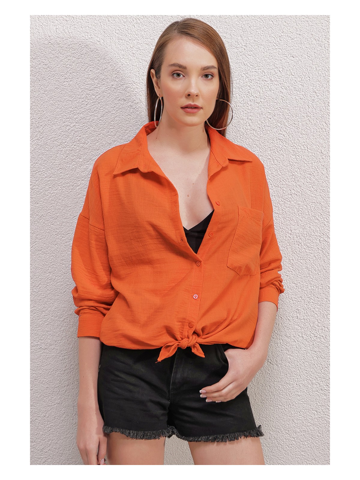 Bigdart Tek Cepli Oversize Gömlek E.yeşil Günlük Stil %70 Pamuk Düz Renk - Görsel 5