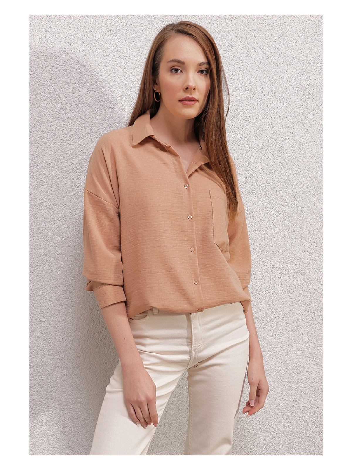 Bigdart 20153 Tek Cepli Oversize Gömlek - Yeşil - Görsel 4