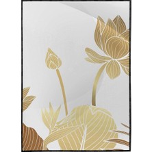 SHOP365 Lotus Çiçekler ve Yaprakları Altın Gold Renkler Modern Poster P-000808