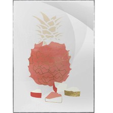 SHOP365 Meyveler Altın Gold Pembe Modern Illüstrasyon Poster P-003616