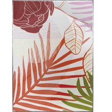 SHOP365 Palmiye Yaprakları ve Çiçekler Pembe Kırmızı Modern Poster P-003836