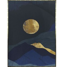 SHOP365 Ay ve Dağ Manzara Yeşil Mavi Renkler Modern Poster P-003683