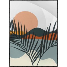SHOP365 Doğa Ay ve Güneş Palmiye Dağ Kum Illüstrasyon Poster P-003913