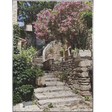 SHOP365 Fransa Ortaçağ Köyünde Sokak Merdivenleri Çiçekler Manzara Poster P-004518