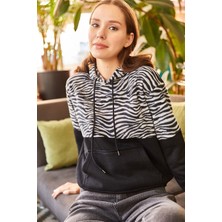 RYN Tasarım Zebra Desen 3 Iplik Kapüşonlu Sweatshirt