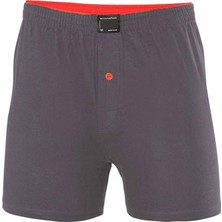 Royaleks Düğmeli Pamuklu Erkek Penye Boxer Büyük Beden Füme - 1278A