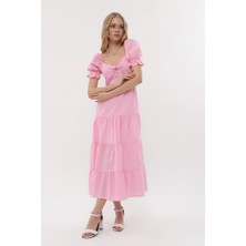 Xanthe Kadın Kalp Yaka Uzun Elbise Pembe Renk
