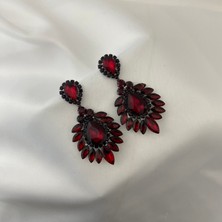 Lüks Düğün Aksesuarları Salkım Bordo Küpe