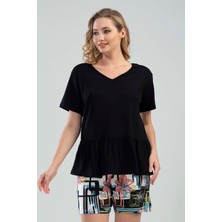 Vienetta V Yaka Kısa Kol Sırtı V Parcalı Şortlu Pijama Takım
