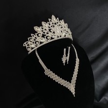 Lüks Düğün Aksesuarları Lalvi Beyaz Küpeli Nişan / Kına Gelin Seti