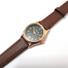 Marlas Retro Kadın Saati, Vintage Tasarım, Klasik, Rose Gold Rengi, Minimal, Kayışlı, Siyah Kadran