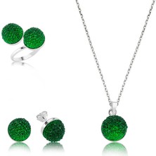 Stil Love Gümüş Yeşil Kristal Bayan Set