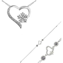 Stil Love Gümüş Kalp Kar Tanesi Bayan Set