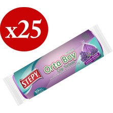 Stepy Büzgülü Orta Boy Lavanta Çöp Torbası  1 Koli - 25 Adet