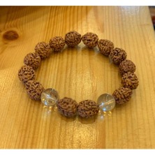 NehirTaş Sertifikalı   Rudraksha(Rudrakşa)Tohumu ve Kristal Kuvars Bileklik