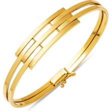 Bilezikci 8 Ayar Altın Kaburga Kelepçe Bilezik 3 Sıra Modern Taşsız Tasarım