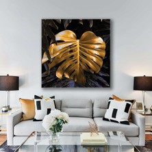 SML Tablo Gold Deve Tabanı Yaprağı ve Altın Detaylı Yapraklar Kanvas Tablo