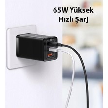 Baseus Super Hızlı 65W 2x Pd Type-C ve 1x USB Girişli Şarj Başlığı ve 100W 1 mt Type C Şarj Kablosu