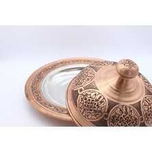 Copperdone El Işlemeli Yuvarlak Eskitme Bakır Servis Tabağı Antik Bakır Renk 30 cm