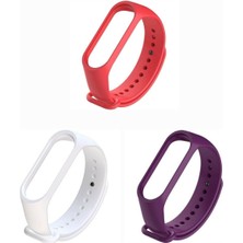 Mi7a Xiaomi Mi Band 3-4 Silikon Kordon 3'lü Set Beyaz Kırmızı Mor