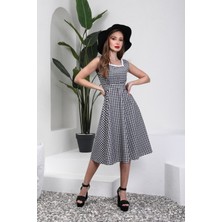 Küçüğüm Butik Siyah Pötikare Askılı Kare Yaka Kloş Elbise