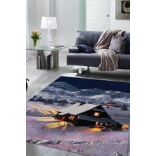 Homshtag Dağ Evi Dokuma Tabanlı Yıkanabilir Kaymaz Manzara Halısı