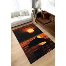 Homshtag Gün Batımı Dokuma Tabanlı Yıkanabilir Kaymaz Manzara Halısı