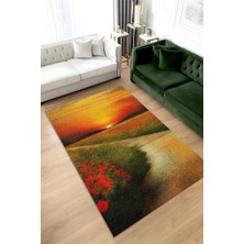 Homshtag Gelincikler Tabanlı Yıkanabilir Kaymaz Manzara Halısı