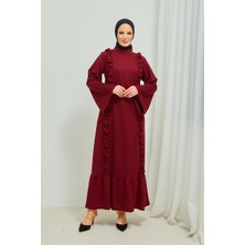 Burcu Tesettür Fırıfır Detaylı Tesettür Elbise Abaya BRC11M01 Bordo