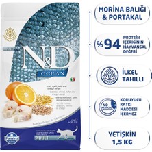 N&D Ocean Morina Balıklı Düşük Tahıllı Yetişkin Kedi Maması 1,5 kg Premium Segment Portakallı