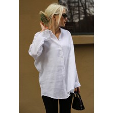 Madmext Beyaz Muslin Kumaş Basic Kadın Gömlek MG1660