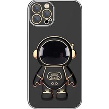 Casestreet Apple iPhone 14 Pro Max Kılıf Kamera Korumalı Astronot Standlı Desenli Standlı Silikon Siyah