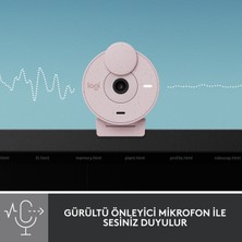 Logitech BRIO 300 Full HD 1080p Gizlilik Kapaklı Mikrofonlu Web Kamerası - Pembe