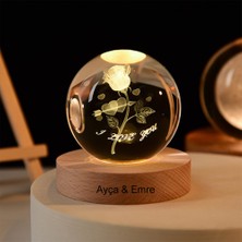 Keyfim Shop Işıklı Ahşap Kaideli Aşk ve Gül Cam Küre 8cm*6cm