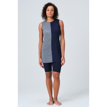 Alfasa Tek Tarafı Desenli Sıfır Kol Yarı Kapalı Mayo