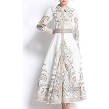 Trend Butik Çiçek Desenli Atlas Kumaş Elbise