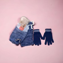 Salar Ticaret Kız Çocuk Triko Kitti Atkı Garson Boy 9-15 Yaş Bere Eldiven Takımı Lacivert