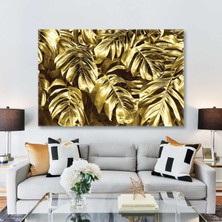 SML Tablo Altın Metalik Yapraklar Gold Leafs Dekor Kanvas Tablo