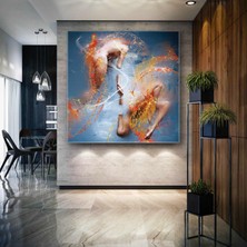 SML Tablo Elleri Kenetlenen Çift Turuncu Boya Sıçramaları Kanvas Tablo