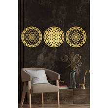 Unt Yaşam Çiçeği,sri Yantra, Torus 3 Lü Set Duvar Dekoru Tablo