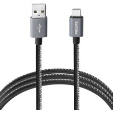 Philips 3A 60W UsbA to Type-C Deri Kaplama Hızlı Şarj ve Data Kablosu 1.2m Siyah 2023DR3A2528B
