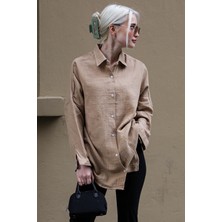 Madmext Camel Muslin Kumaş Basic Kadın Gömlek MG1660
